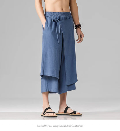Irregular Skirt Harem Pants for Men – Cotton Linen Vintage Style