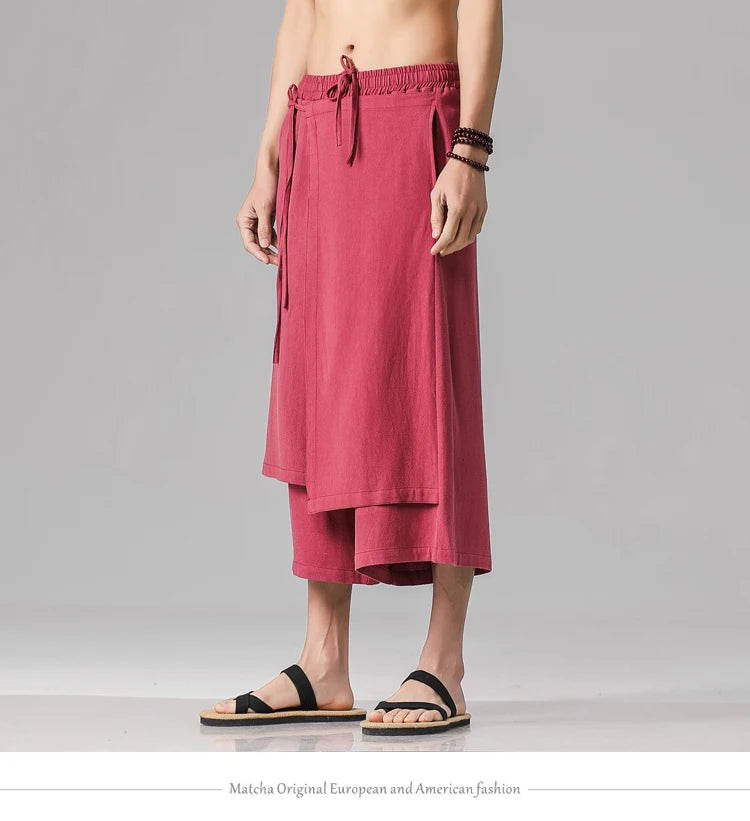 Irregular Skirt Harem Pants for Men – Cotton Linen Vintage Style
