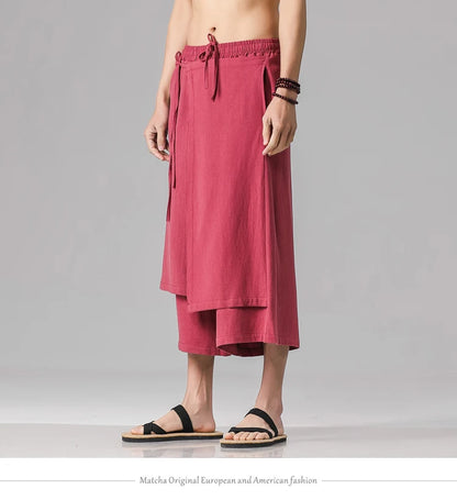 Irregular Skirt Harem Pants for Men – Cotton Linen Vintage Style