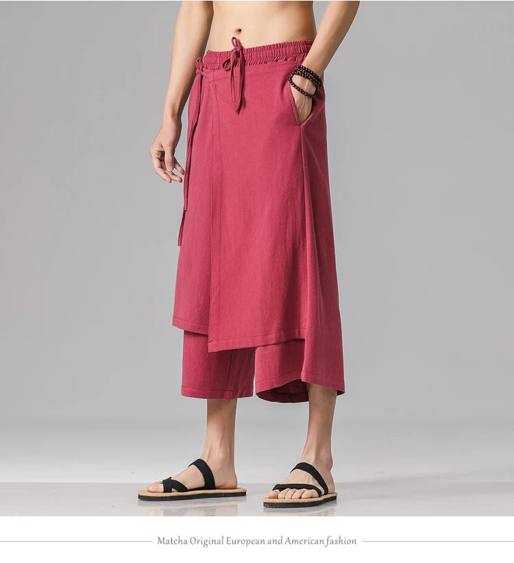 Irregular Skirt Harem Pants for Men – Cotton Linen Vintage Style