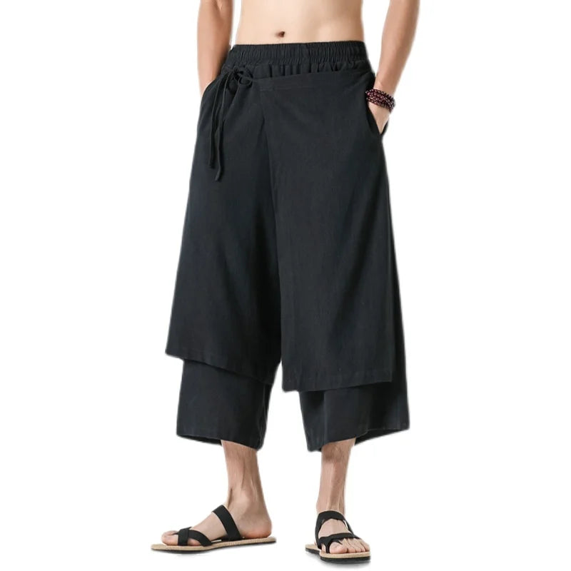 Irregular Skirt Harem Pants for Men – Cotton Linen Vintage Style