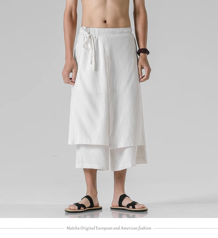 Irregular Skirt Harem Pants for Men – Cotton Linen Vintage Style