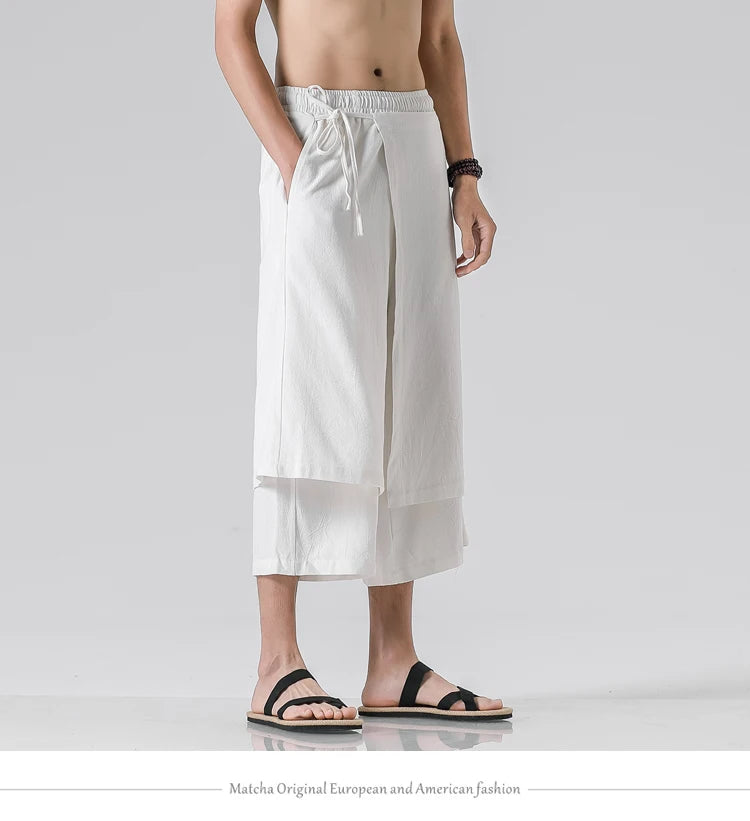 Irregular Skirt Harem Pants for Men – Cotton Linen Vintage Style