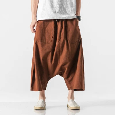 Men’s Loose Fit Harem Pants – Cotton Linen Wide Leg Trousers - Harem Pants Men