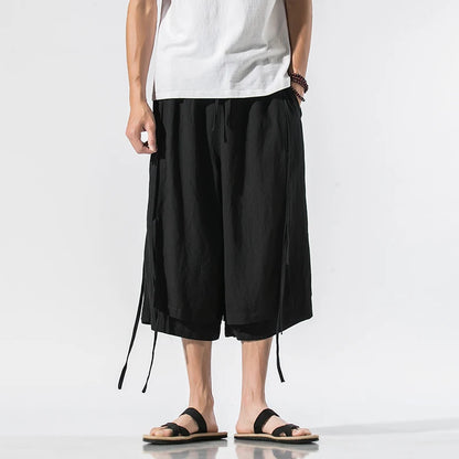 Chinese Style Ribbon Harem Pants – Summer Cotton-Linen - Harem Pants Men