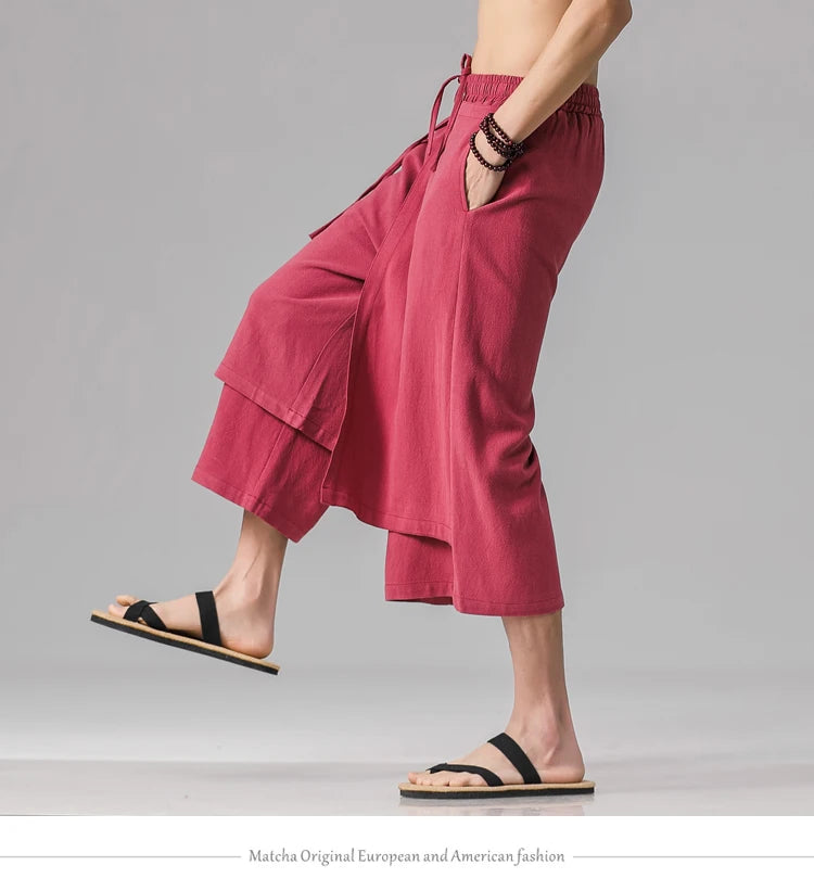 Irregular Skirt Harem Pants for Men – Cotton Linen Vintage Style