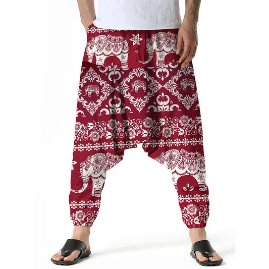 Elephant Pattern Festival Harem Pants for Men