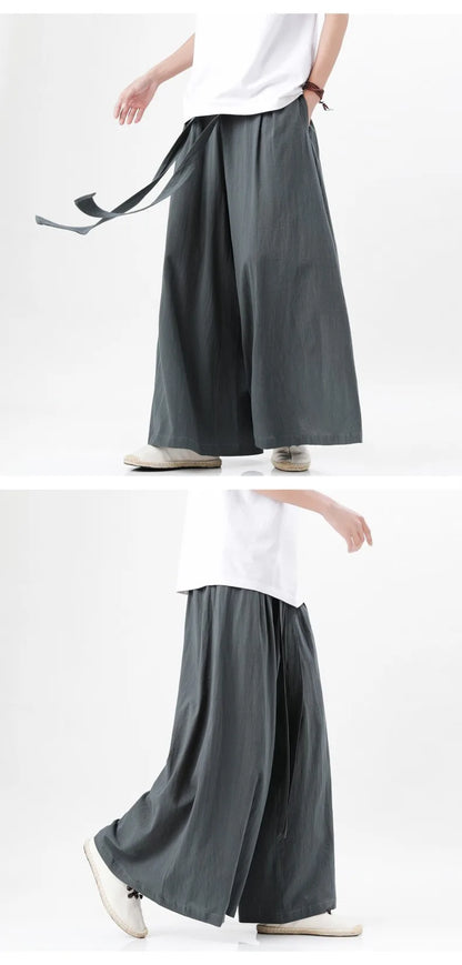 Zen Flow Wide-Leg Linen Pants – Harem Pants Men Style - Harem Pants Men