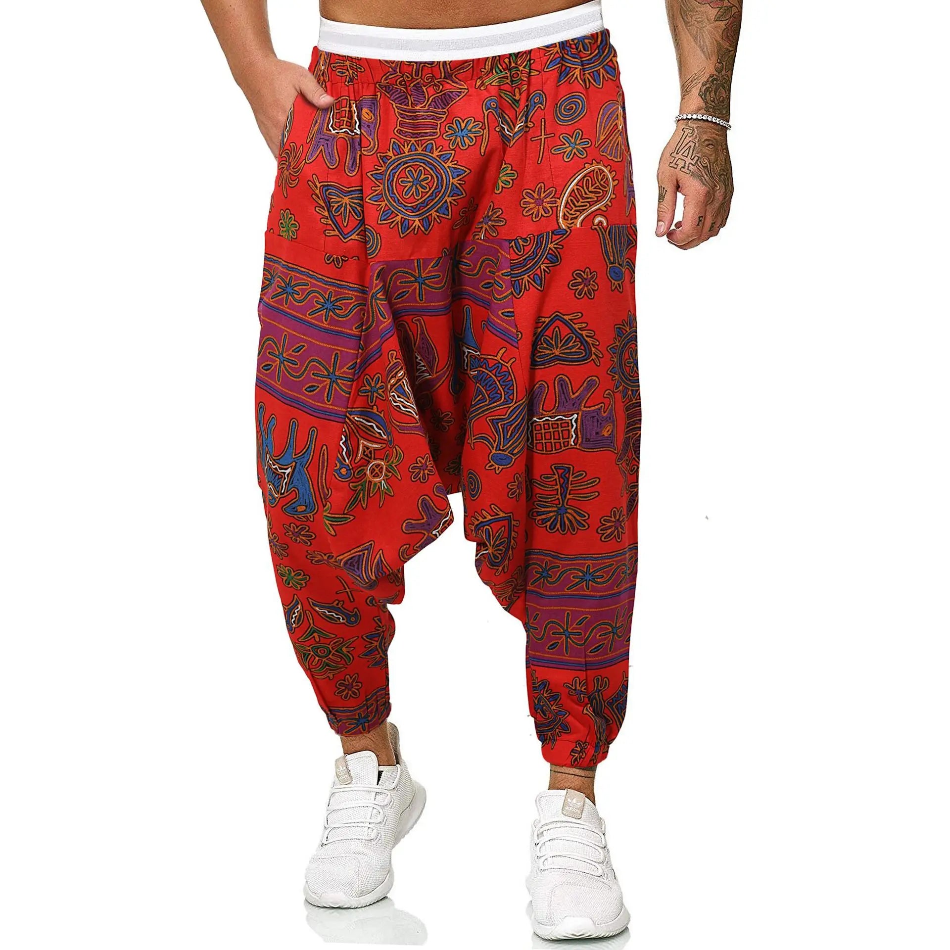 Red Vibe African Bloomers – Harem Pants Men Style - Harem Pants Men