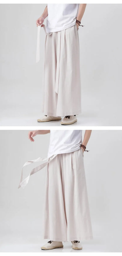 Zen Flow Wide-Leg Linen Pants – Harem Pants Men Style - Harem Pants Men
