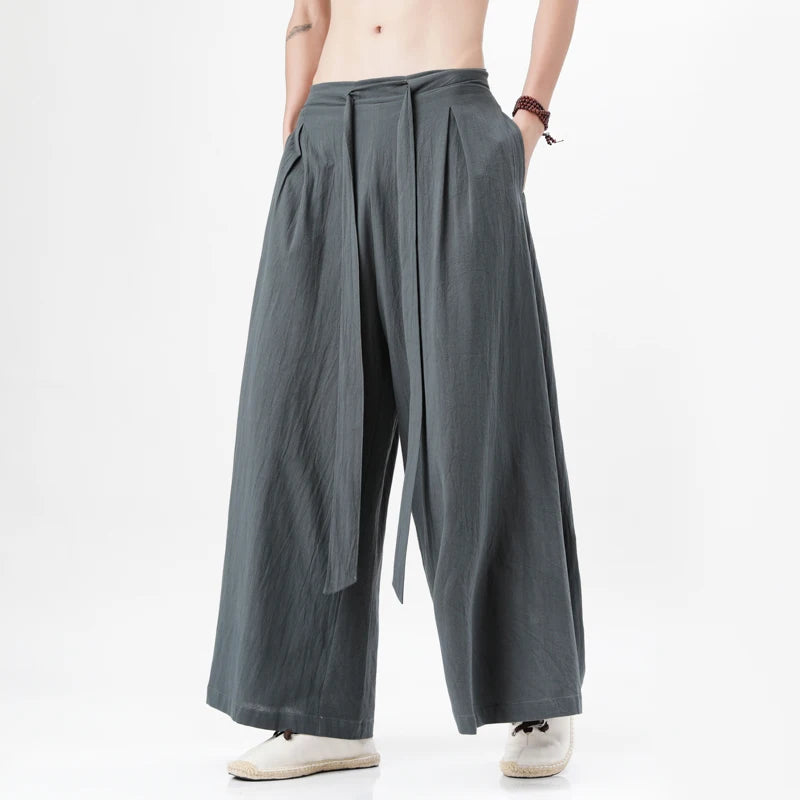 Zen Flow Wide-Leg Linen Pants – Harem Pants Men Style - Harem Pants Men