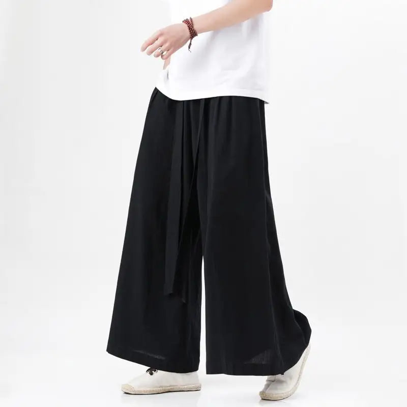 Zen Flow Wide-Leg Linen Pants – Harem Pants Men Style - Harem Pants Men