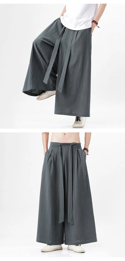 Zen Flow Wide-Leg Linen Pants – Harem Pants Men Style - Harem Pants Men