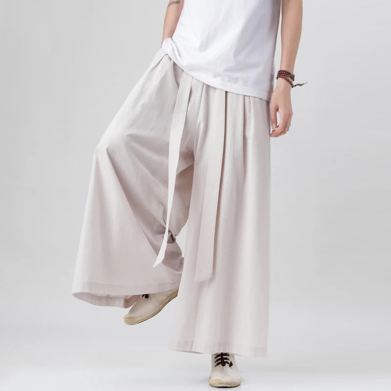 Zen Flow Wide-Leg Linen Pants – Harem Pants Men Style - Harem Pants Men