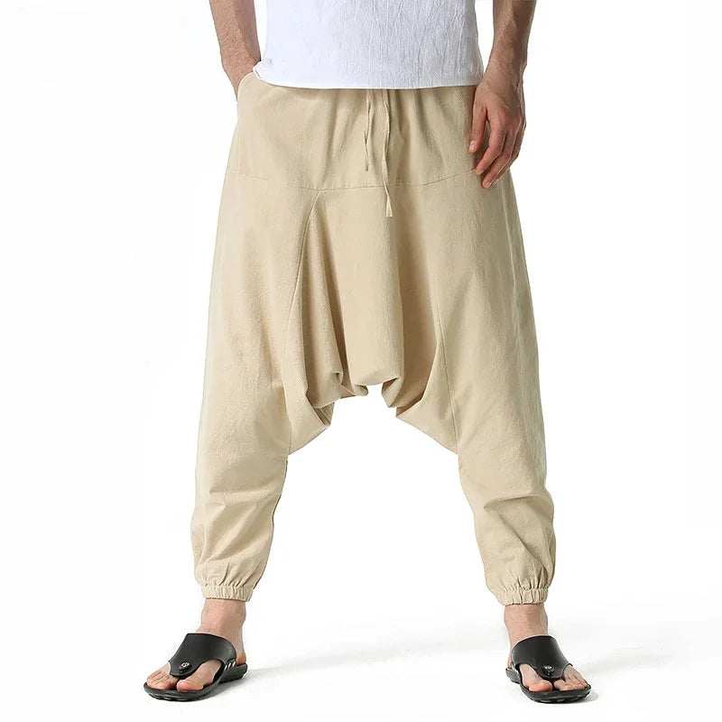 Loose Cotton Linen Harem Joggers – Men’s Casual Yoga Streetwear Pants - Harem Pants Men