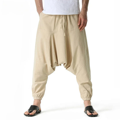 Loose Cotton Linen Harem Joggers – Men’s Casual Yoga Streetwear Pants - Harem Pants Men