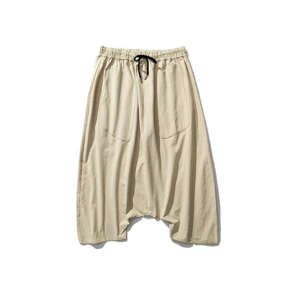Men’s Loose Fit Harem Pants – Cotton Linen Wide Leg Trousers - Harem Pants Men