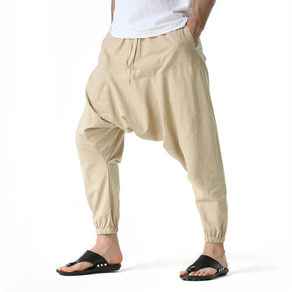 Loose Cotton Linen Harem Joggers – Men’s Casual Yoga Streetwear Pants - Harem Pants Men