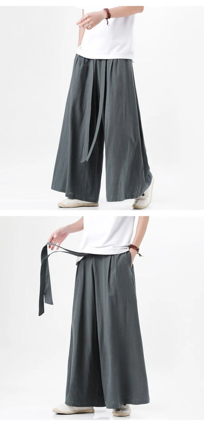 Zen Flow Wide-Leg Linen Pants – Harem Pants Men Style - Harem Pants Men