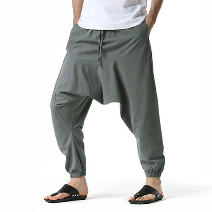 Loose Cotton Linen Harem Joggers – Men’s Casual Yoga Streetwear Pants - Harem Pants Men
