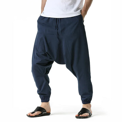 Loose Cotton Linen Harem Joggers – Men’s Casual Yoga Streetwear Pants - Harem Pants Men