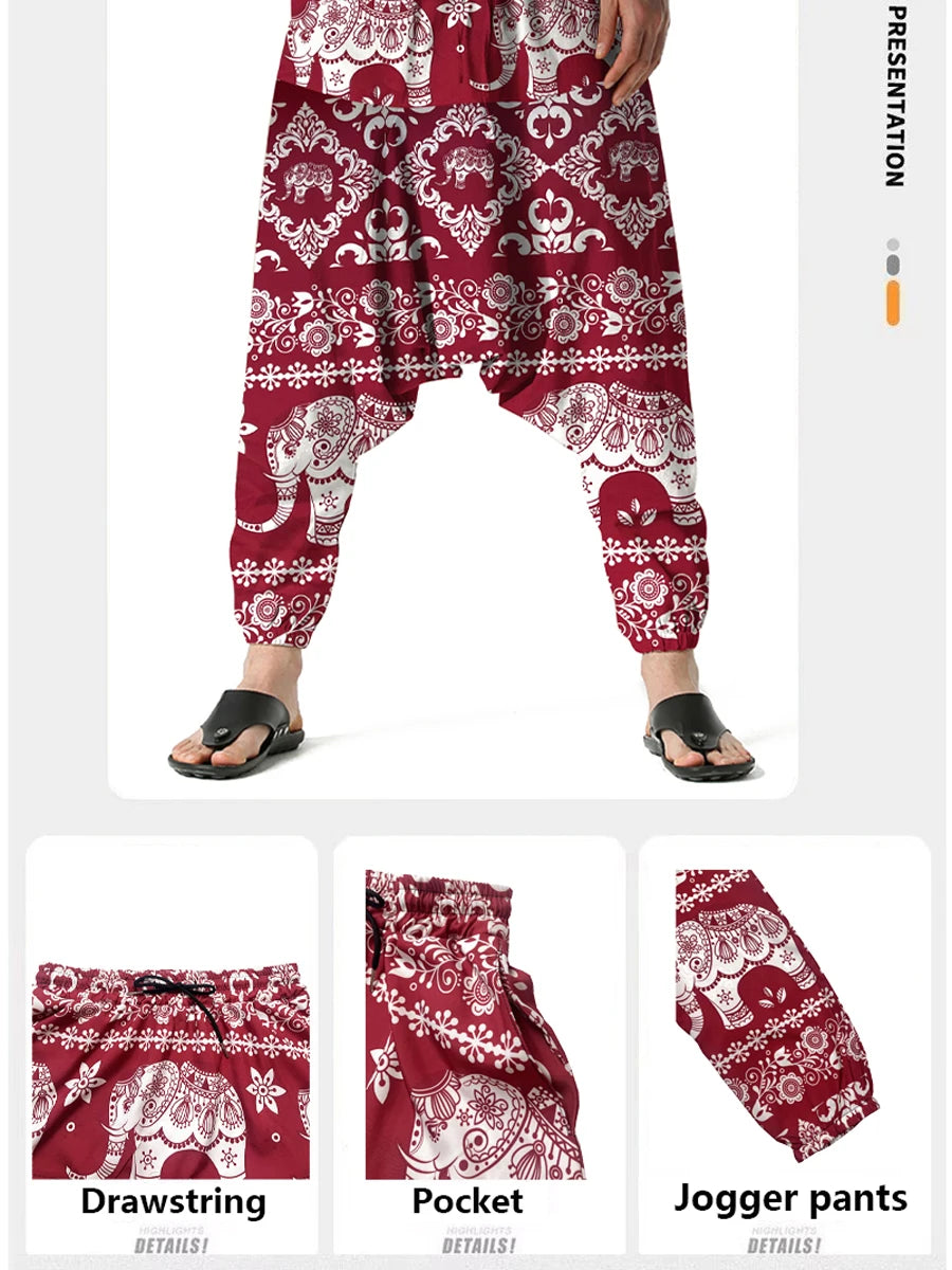 Elephant Pattern Festival Harem Pants for Men