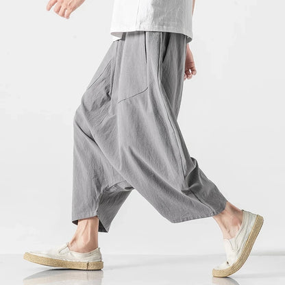 Men’s Loose Fit Harem Pants – Cotton Linen Wide Leg Trousers - Harem Pants Men