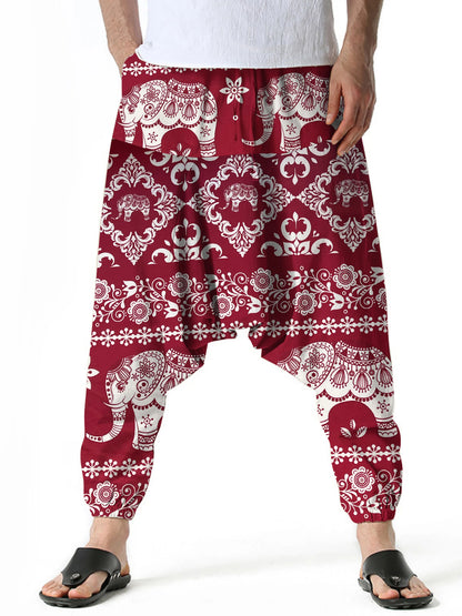 Elephant Pattern Festival Harem Pants for Men