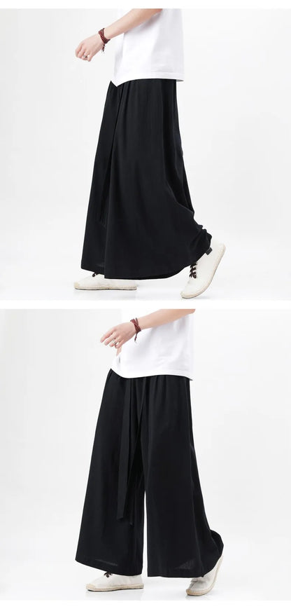 Zen Flow Wide-Leg Linen Pants – Harem Pants Men Style - Harem Pants Men