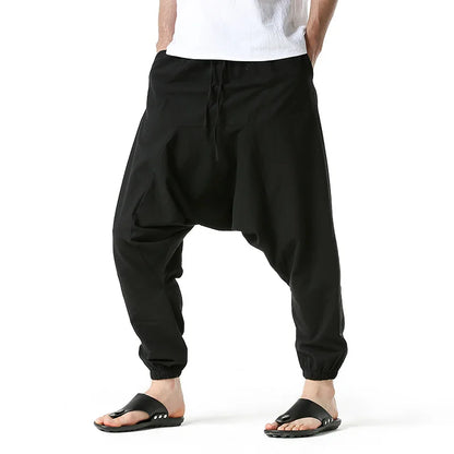 Loose Cotton Linen Harem Joggers – Men’s Casual Yoga Streetwear Pants - Harem Pants Men