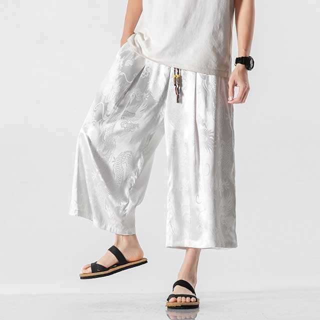 Silky Hakama Style Pants - Harem Pants Men