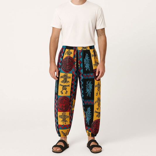 Boho Tribal Harem Pants for Men – Summer Cotton Linen